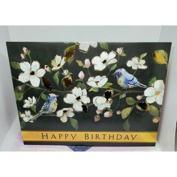 New Beginnings Happy Birthday Card – Black with Blue Bird and Floral Design - Picture 4 of 9